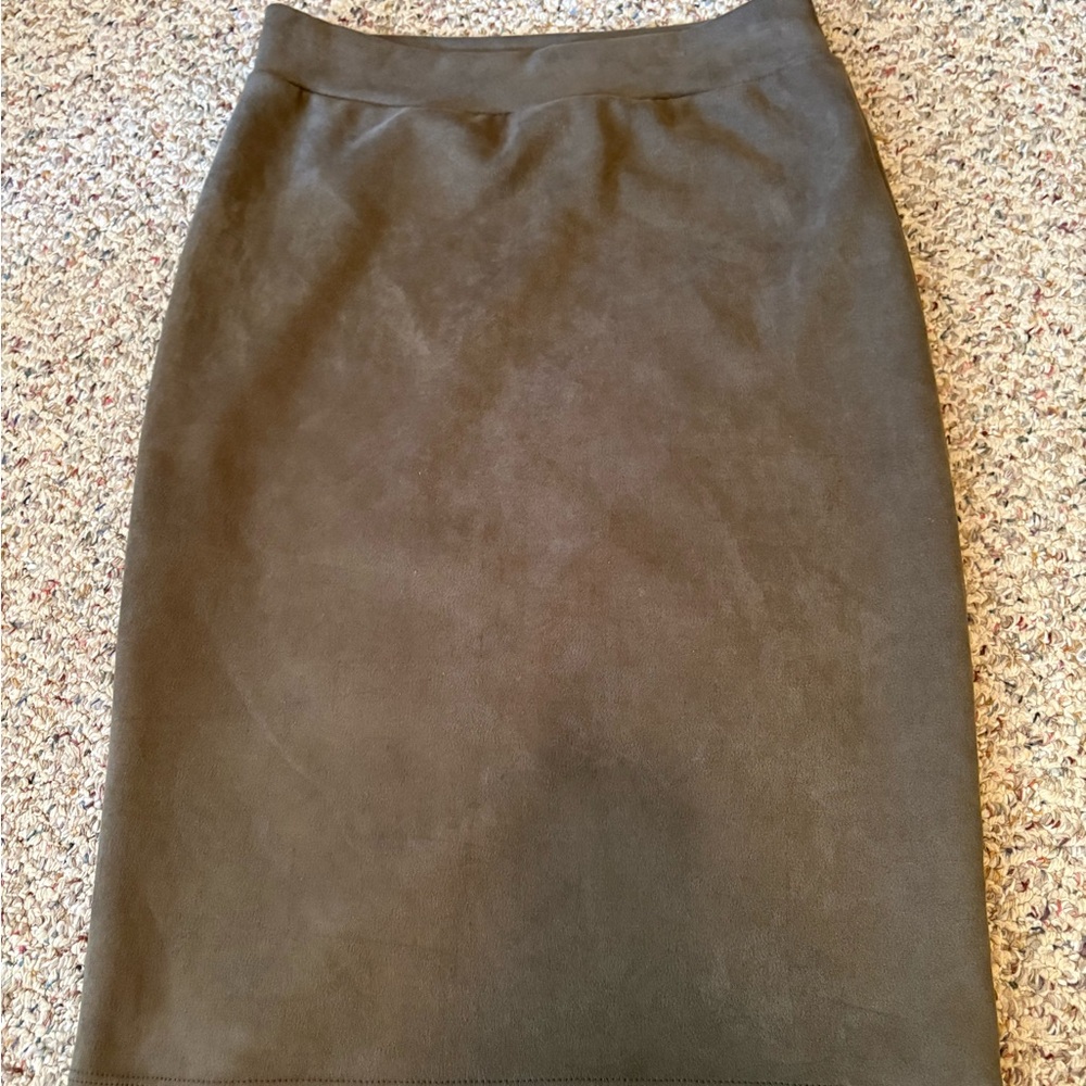 Faux suede olive green midi skirt